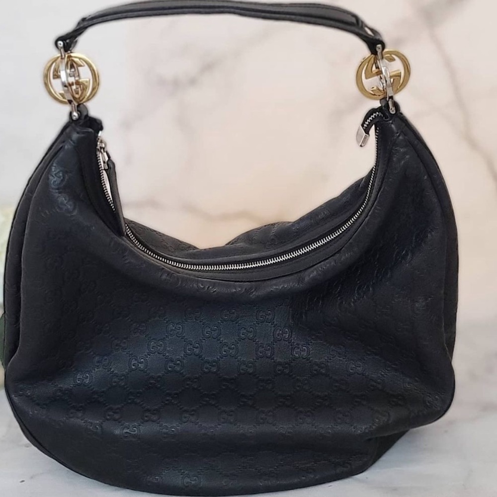 ❌ SOLD Gucci Black Leather GG Twins Large hobo Bag